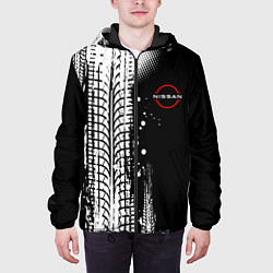 Куртка с капюшоном мужская Ниссан - следы от шин, цвет: 3D-черный — фото 2