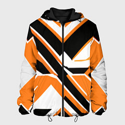 Куртка с капюшоном мужская Чёрно-оранжевые широкие линии на белом фоне, цвет: 3D-черный