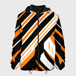 Куртка с капюшоном мужская Чёрно-оранжевые полосы на белом фоне, цвет: 3D-черный