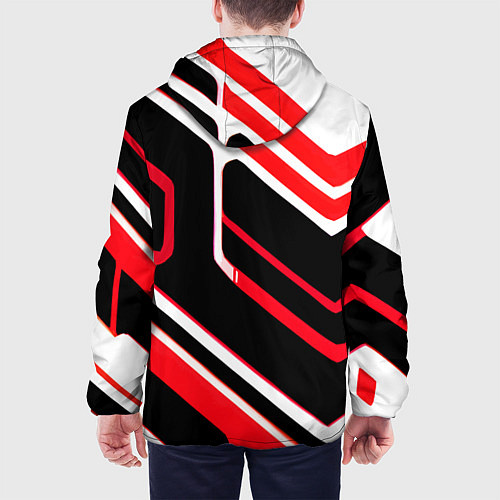 Мужская куртка Бело-красные линии на чёрном фоне / 3D-Белый – фото 4