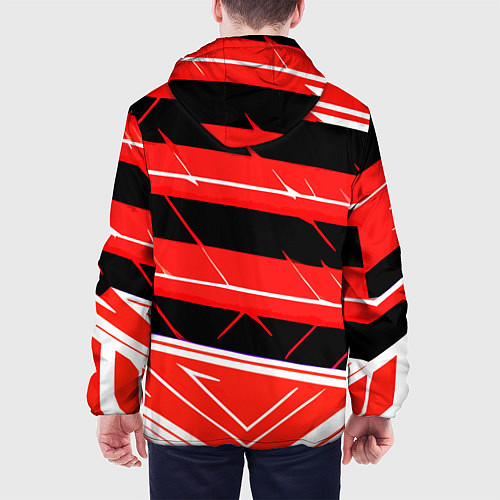 Мужская куртка Чёрно-белые полосы на красном фоне / 3D-Белый – фото 4