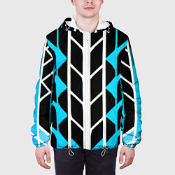 Куртка с капюшоном мужская Blue and white lines on a black background, цвет: 3D-белый — фото 2