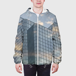 Куртка с капюшоном мужская Городское небо и зеркальная многоэтажка, цвет: 3D-белый — фото 2