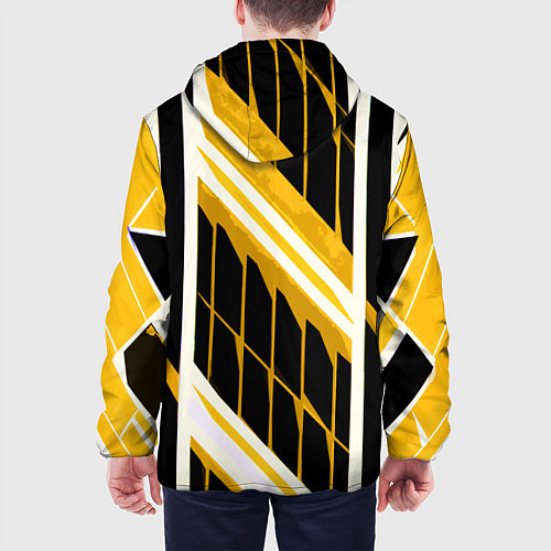 Мужская куртка Бело-жёлтые линии на чёрном фоне / 3D-Белый – фото 4