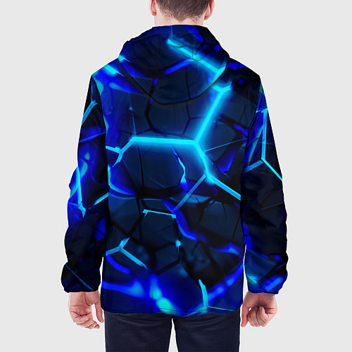Мужская куртка Яркие голубые неоновые плиты в разломе / 3D-Белый – фото 4