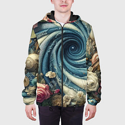Куртка с капюшоном мужская Джинсовая воронка нитки и цветы - нейросеть, цвет: 3D-черный — фото 2