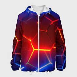 Куртка с капюшоном мужская Светящиеся лавой неоновые плиты в разломе, цвет: 3D-белый