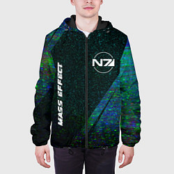 Куртка с капюшоном мужская Mass Effect glitch blue, цвет: 3D-черный — фото 2