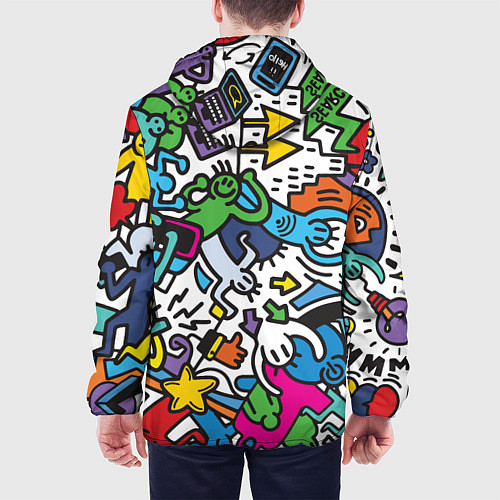 Мужская куртка Странные разноцветные человечки / 3D-Черный – фото 4