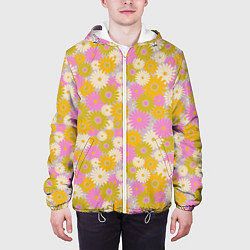 Куртка с капюшоном мужская Разноцветный цветочный паттерн, цвет: 3D-белый — фото 2