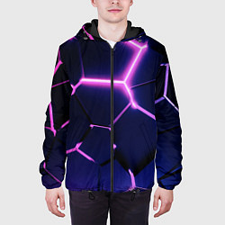 Куртка с капюшоном мужская Сине-фиолетовые неоновые плиты в разломе, цвет: 3D-черный — фото 2