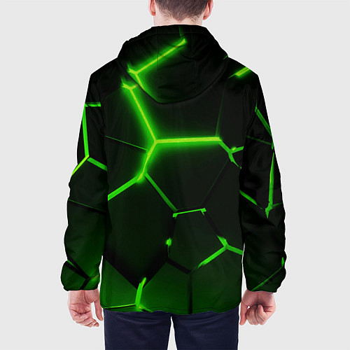 Мужская куртка Темные зеленые неоновые плиты в разломе / 3D-Белый – фото 4