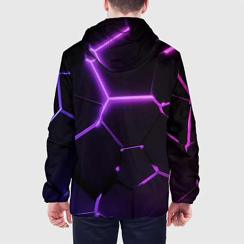 Мужская куртка Темные фиолетовые неоновые плиты в разломе / 3D-Белый – фото 4