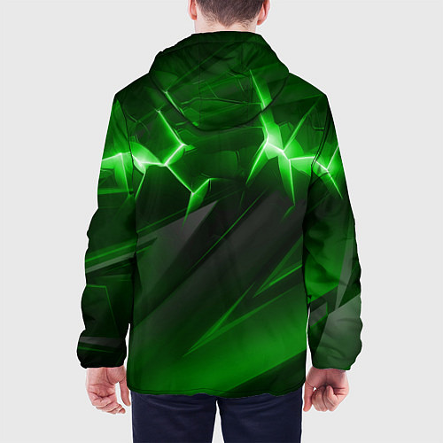 Мужская куртка Яркая зеленая объемная абстракция / 3D-Черный – фото 4