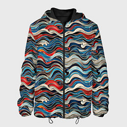 Куртка с капюшоном мужская Разноцветные абстрактные волны, цвет: 3D-черный