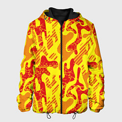 Куртка с капюшоном мужская Абстракция красный рисунок на желтом фоне, цвет: 3D-черный