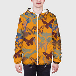 Куртка с капюшоном мужская Бабочки на оранжевом - паттерн, цвет: 3D-белый — фото 2