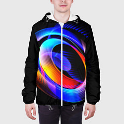 Куртка с капюшоном мужская Оптические иллюзии волны, цвет: 3D-белый — фото 2