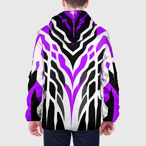 Мужская куртка Агрессивные фиолетово-белые полосы на чёрном фоне / 3D-Белый – фото 4