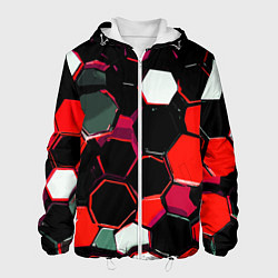 Мужская куртка Красно-белые шестиугольники на чёрном фоне