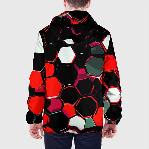 Мужская куртка Красно-белые шестиугольники на чёрном фоне / 3D-Белый – фото 4