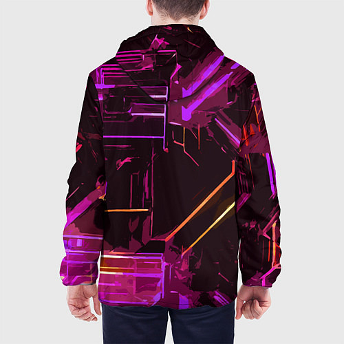 Мужская куртка Жёлто-розовые полосы на чёрном фоне / 3D-Белый – фото 4