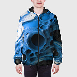 Куртка с капюшоном мужская Сине-белая абстрактная структура, цвет: 3D-черный — фото 2