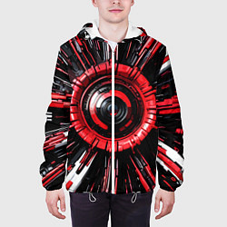 Куртка с капюшоном мужская Чёрно-красная сфера киберпанк, цвет: 3D-белый — фото 2