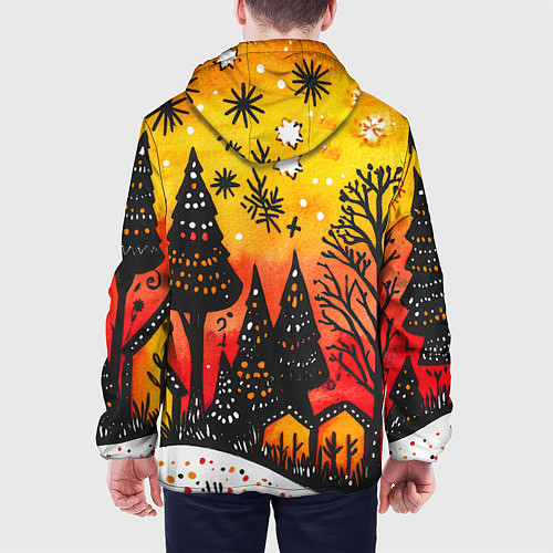 Мужская куртка Елочки на фоне оранжевого неба / 3D-Белый – фото 4