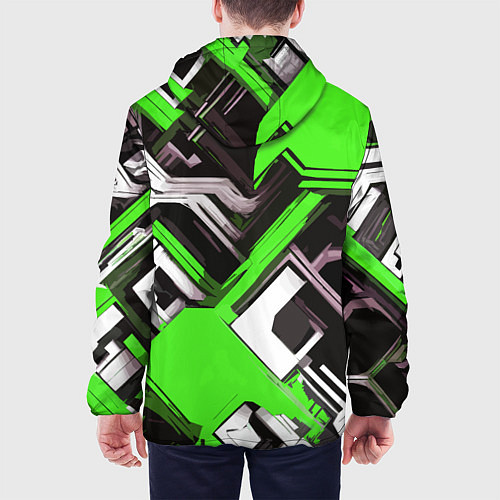 Мужская куртка Бело-зелёный техно паттерн на чёрном фоне / 3D-Белый – фото 4