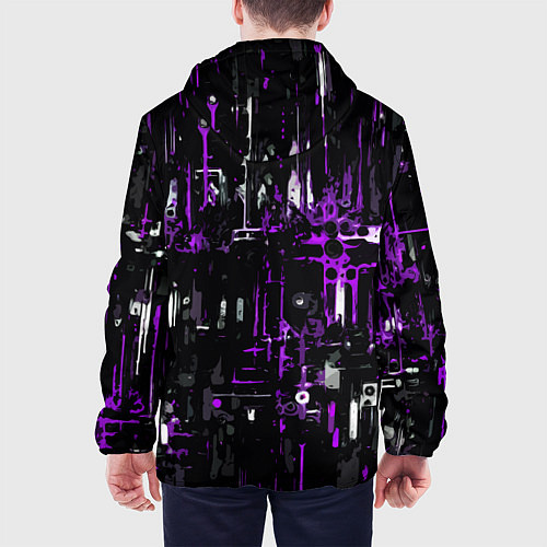 Мужская куртка Бело-фиолетовая тревожная абстракция на чёрном фон / 3D-Белый – фото 4