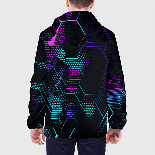 Мужская куртка Розово-голубые точки и линии на чёрном фоне / 3D-Белый – фото 4