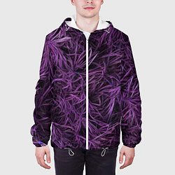 Куртка с капюшоном мужская Фиолетовая трава на чёрном фоне, цвет: 3D-белый — фото 2