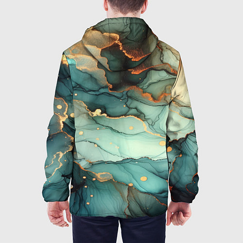 Мужская куртка Бирюзовый узор с оранжевыми вставками / 3D-Белый – фото 4