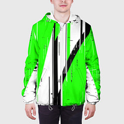 Куртка с капюшоном мужская Black and white vertical stripes on a green backgr, цвет: 3D-белый — фото 2