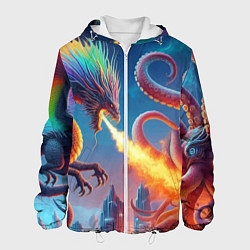 Мужская куртка Огнедышащий дракон против осьминога - нейроарт фан