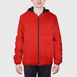 Куртка с капюшоном мужская Красная кожаная текстура, цвет: 3D-черный — фото 2
