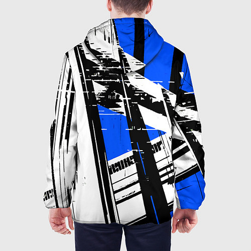 Мужская куртка Чёрно-белые абстрактные линии на синем фоне / 3D-Белый – фото 4