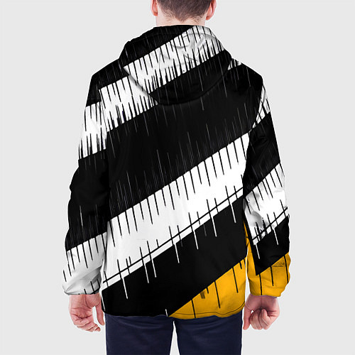 Мужская куртка Диагональные чёрно-белые полосы на жёлтом фоне / 3D-Белый – фото 4