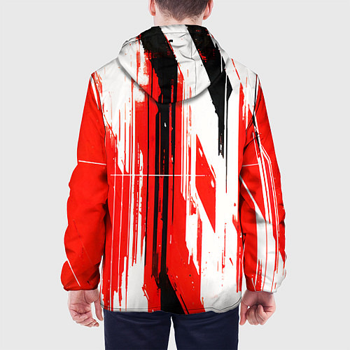 Мужская куртка Вертикальные чёрно-белые линии на красном фоне / 3D-Черный – фото 4