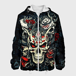 Мужская куртка Маска Хання на черепе самурая на фоне духов