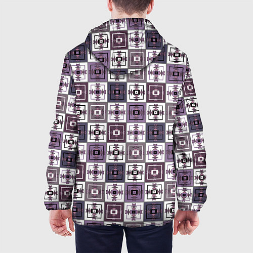 Мужская куртка Серый сиреневый геометрический узор пэчворк / 3D-Белый – фото 4