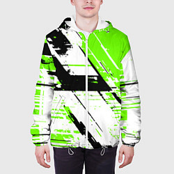 Куртка с капюшоном мужская Diagonal black and green stripes on a white backgr, цвет: 3D-белый — фото 2