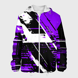 Куртка с капюшоном мужская Diagonal black and white stripes on a purple backg, цвет: 3D-белый