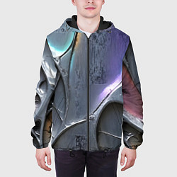 Куртка с капюшоном мужская Полированный серебряный металл, цвет: 3D-черный — фото 2