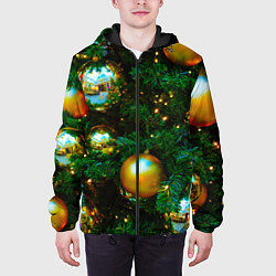 Куртка с капюшоном мужская Новогодние украшения на ветках, цвет: 3D-черный — фото 2