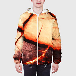 Куртка с капюшоном мужская Трещины на абстрактном красном фоне, цвет: 3D-белый — фото 2