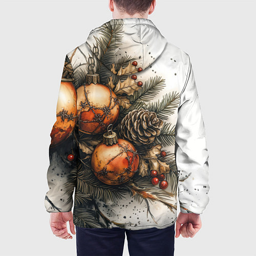 Мужская куртка Новогодние игрушки и шишки / 3D-Белый – фото 4