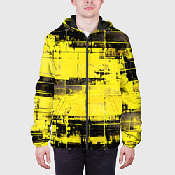 Куртка с капюшоном мужская Чёрно-жёлтый техно-паттерн, цвет: 3D-черный — фото 2
