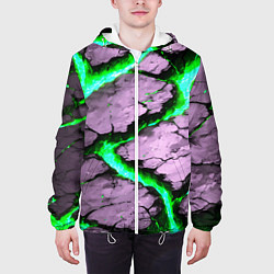 Куртка с капюшоном мужская Треснувший камень зелёный, цвет: 3D-белый — фото 2